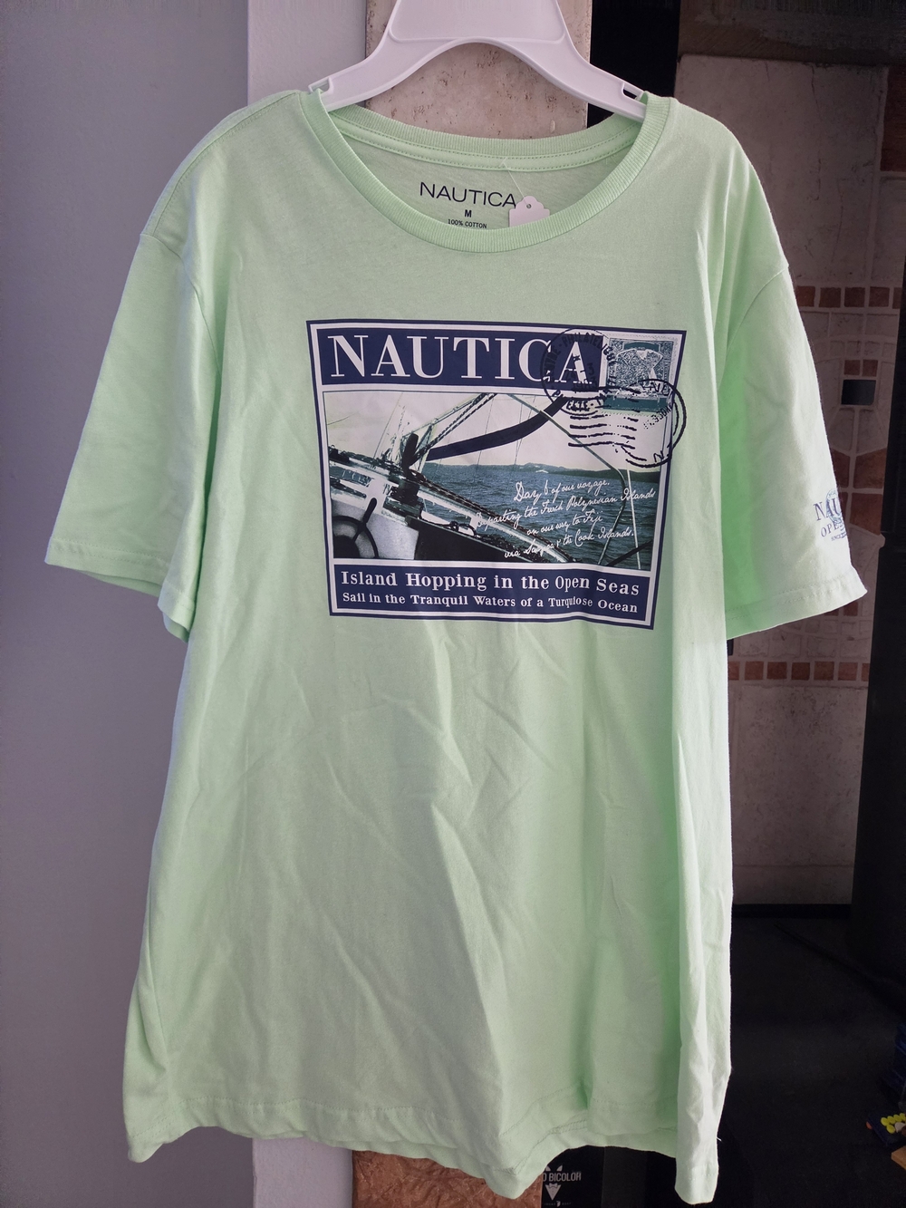 Nautica Men's Light Green Graphic Crewneck T-Shirt Size M